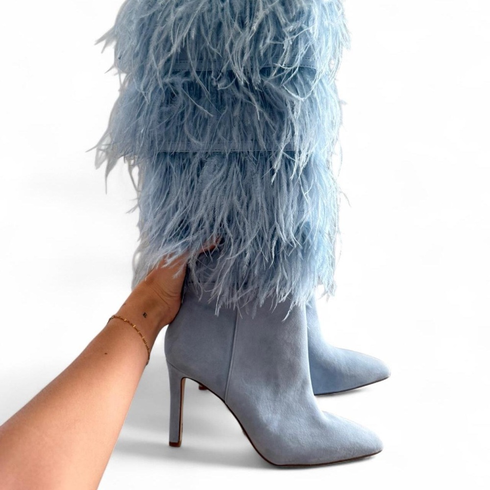 Gianni Bini Sky Blue Feathered Heeled Boots